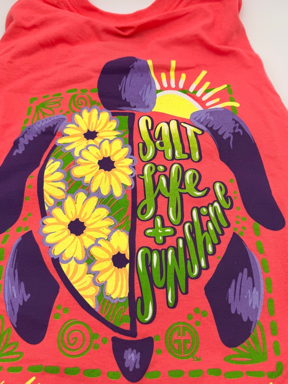 Girlie Girl Originals Coral Pink Short Sleeve Graphic Tee - Sunflower Turtle